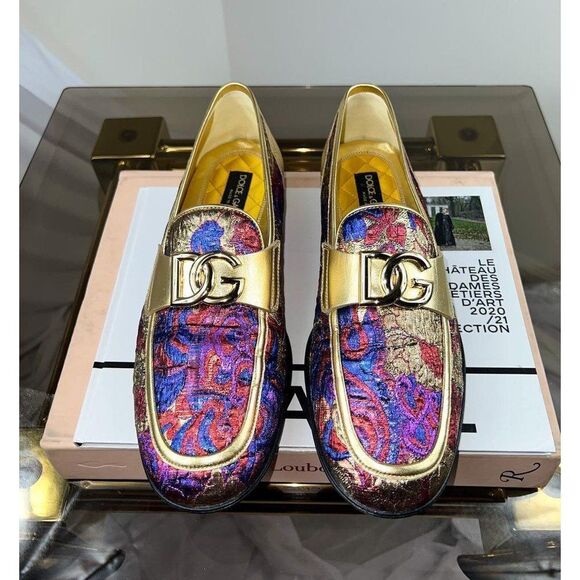 DOLCE & GABBANA Multicolor Jacquard Gold-Tone DG Logo Slip-On Loafers Si… - Picture 15 of 16